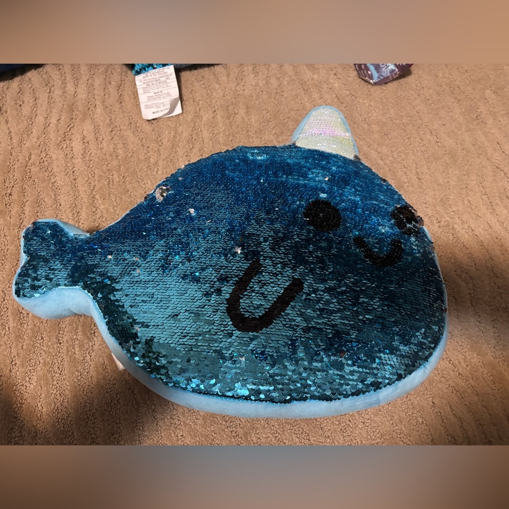 Justice Blue Sequin Whale Accent Pillow